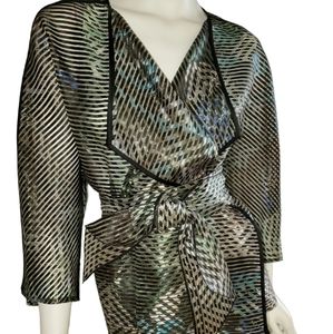 SOLD Armani Collezioni Shirt Silk Jacket Size 14 Optional Belt Shimmer Stunni…